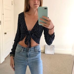 Floral tie front top